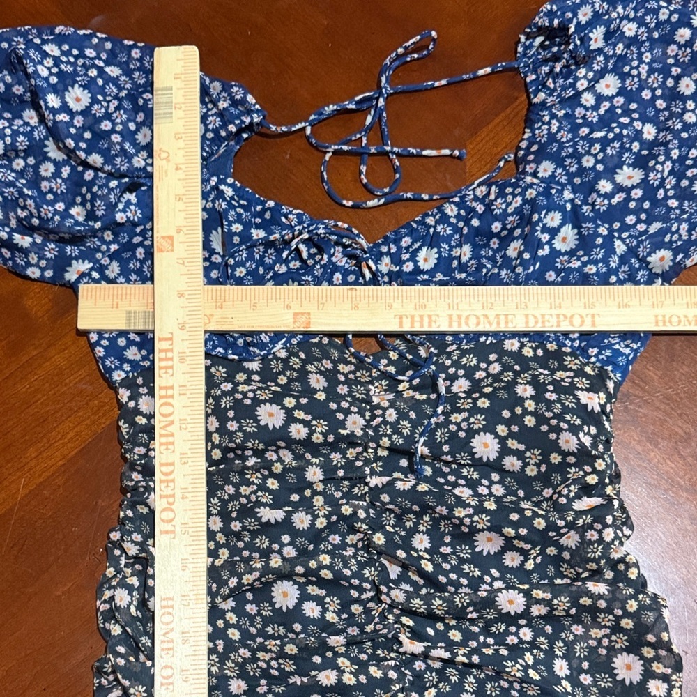 Free People revolve tessa babydoll 2 tone Navy Floral Dress with Tie Back ruched - Picture 8 of 11
